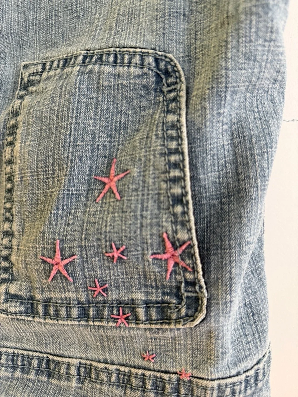 Y2K Star Aesthetic Studded Denim Vest Light Wash Distressed Girls Size 14